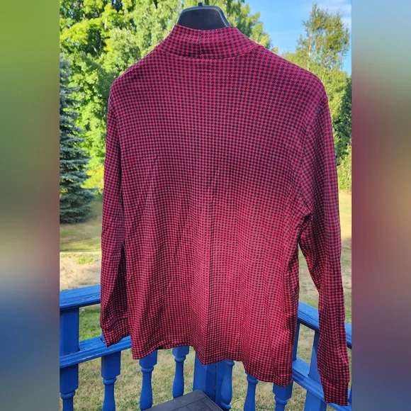 Men's Lands' End 100% cotton mock turtleneck Size L (42-44) Red & Black - Picture 2 of 8